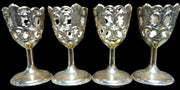 Vintage Antique Set of 4 Metal Silver Plated Tulip Cordial Glass Holders Cups