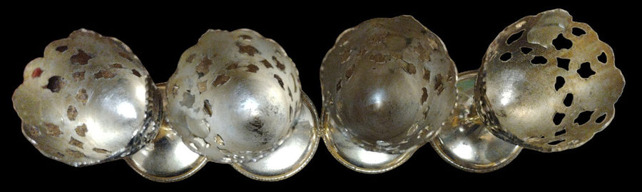 Vintage Antique Set of 4 Metal Silver Plated Tulip Cordial Glass Holders Cups