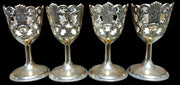Vintage Antique Set of 4 Metal Silver Plated Tulip Cordial Glass Holders Cups