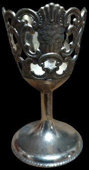 Vintage Antique Set of 4 Metal Silver Plated Tulip Cordial Glass Holders Cups