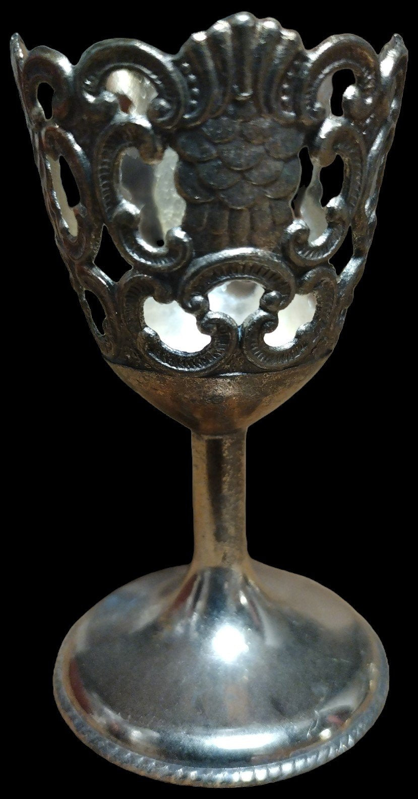 Vintage Antique Set of 4 Metal Silver Plated Tulip Cordial Glass Holders Cups