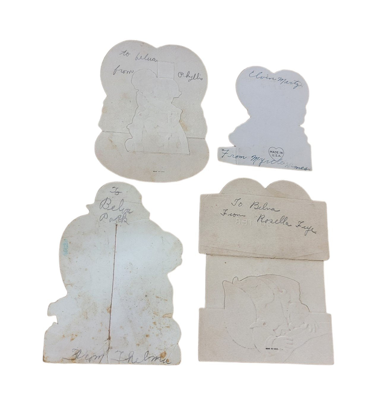 Antique Valentines Day Cards Set of Four 1930s Once Loved Signed Kids Cute