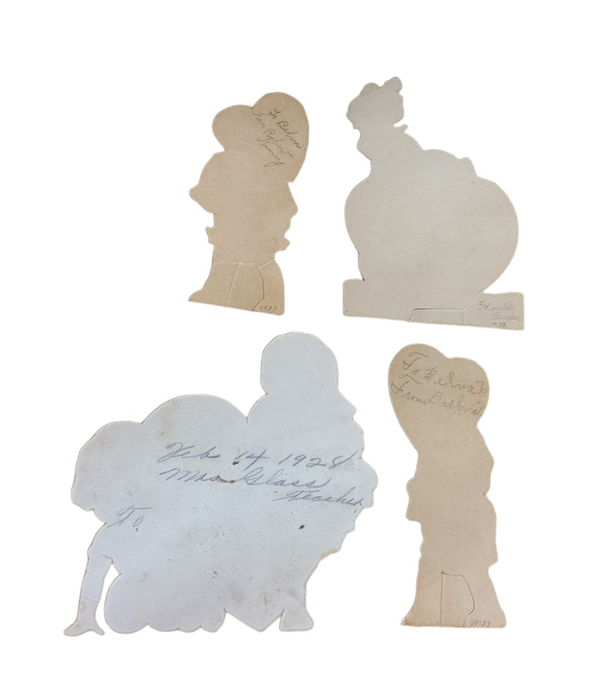 Antique Valentines Day Cards Set of Four 1930s Once Loved Signed Kids Vintage
