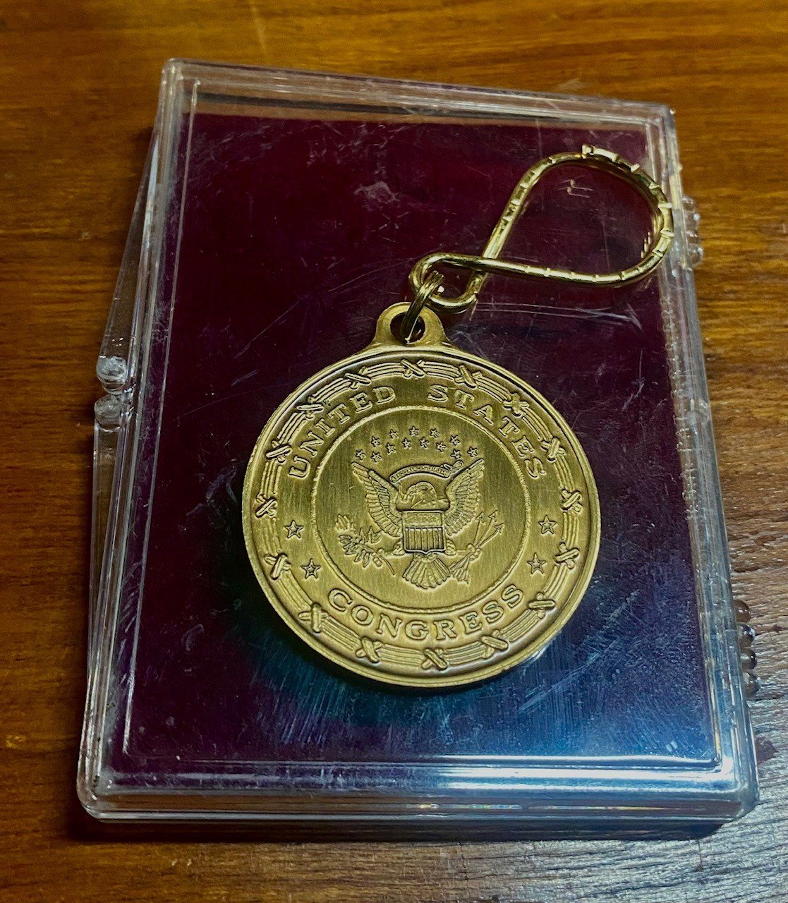 Vintage Antique Commemorative Keychain United States Congress Capitol w/ Case