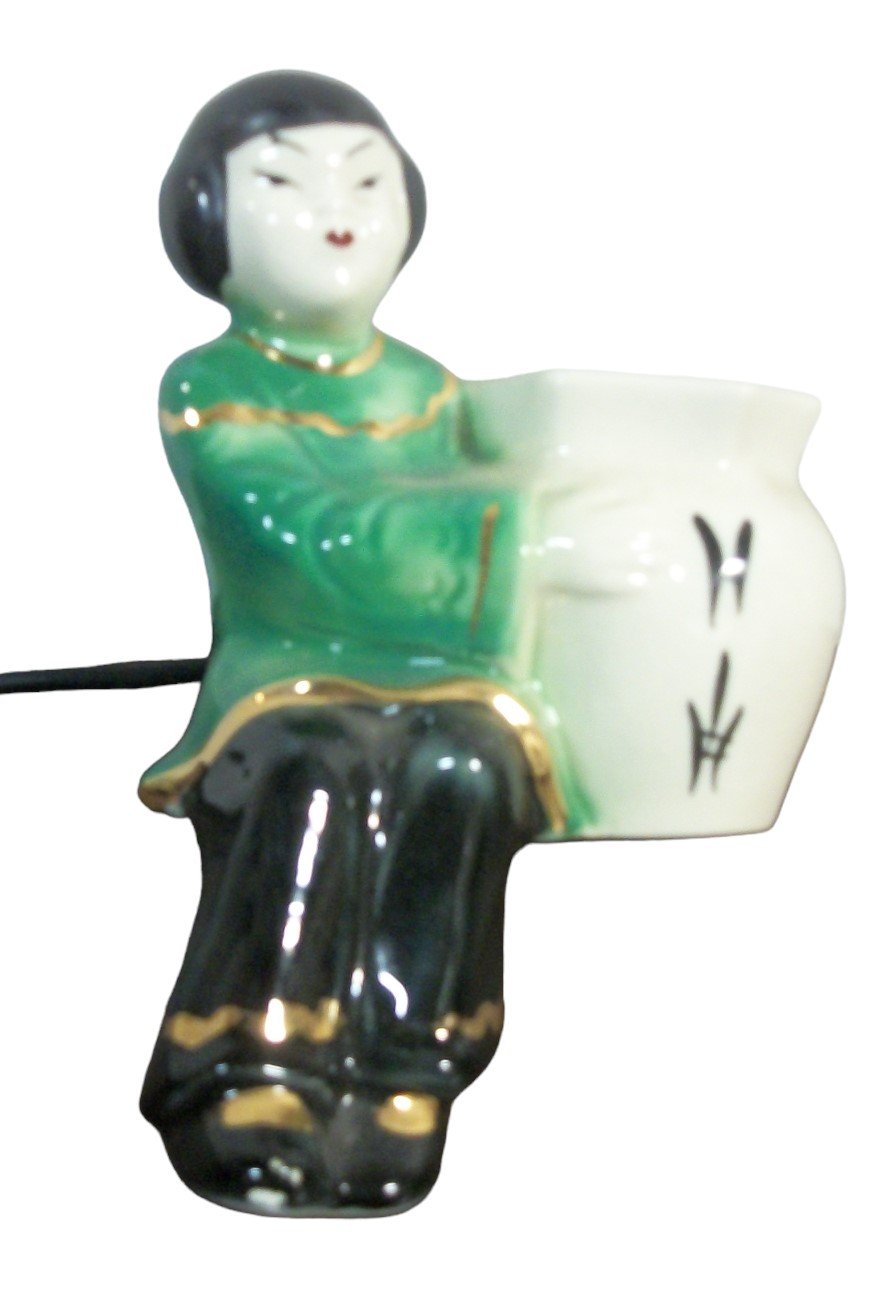 Vintage Antique Asian Boy & Girl Shelf Sitter Planters