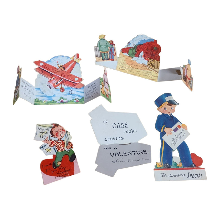 Antique Valentines Day Cards Set of Five 1930s Once Loved Travel Mail Train