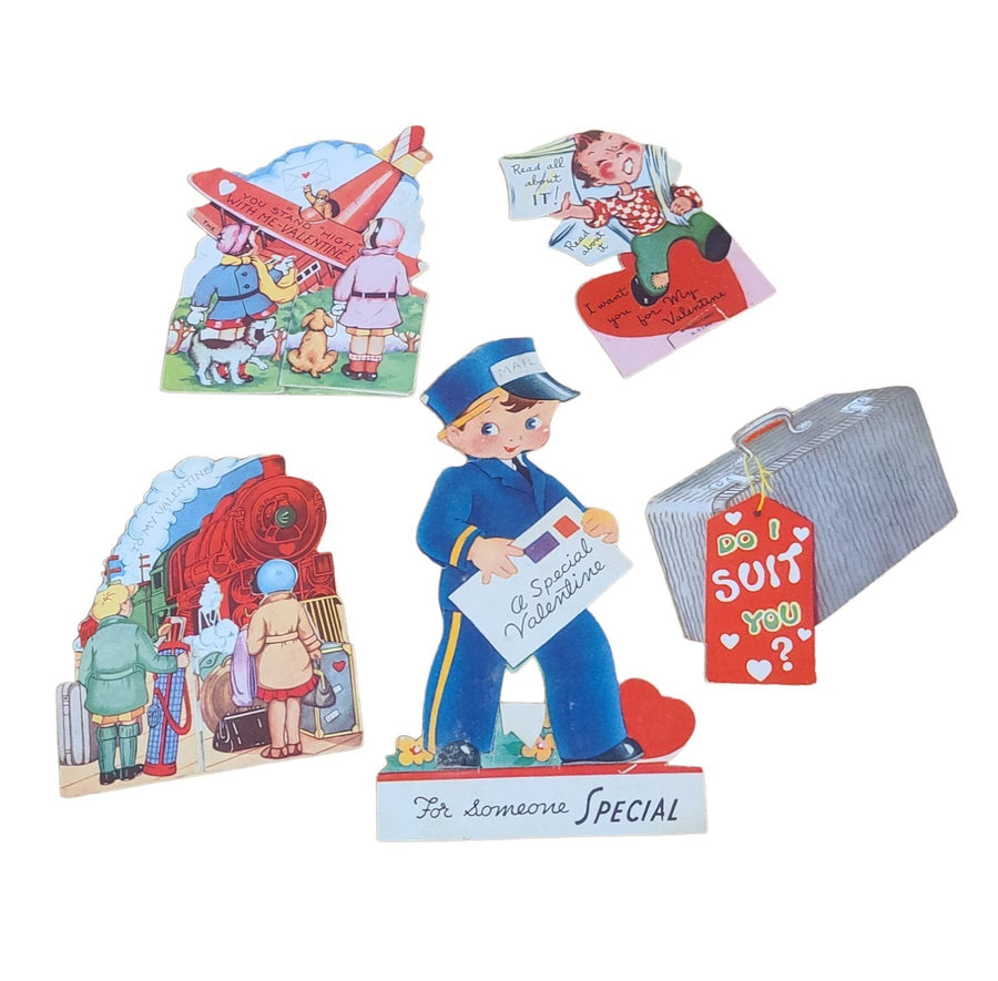 Antique Valentines Day Cards Set of Five 1930s Once Loved Travel Mail Train