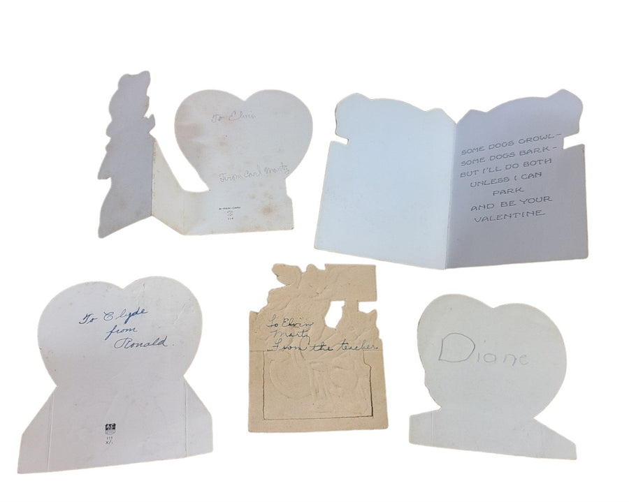 Antique Valentines Day Cards Set of Five Cats Dogs 1930s Once Loved Signed Cute