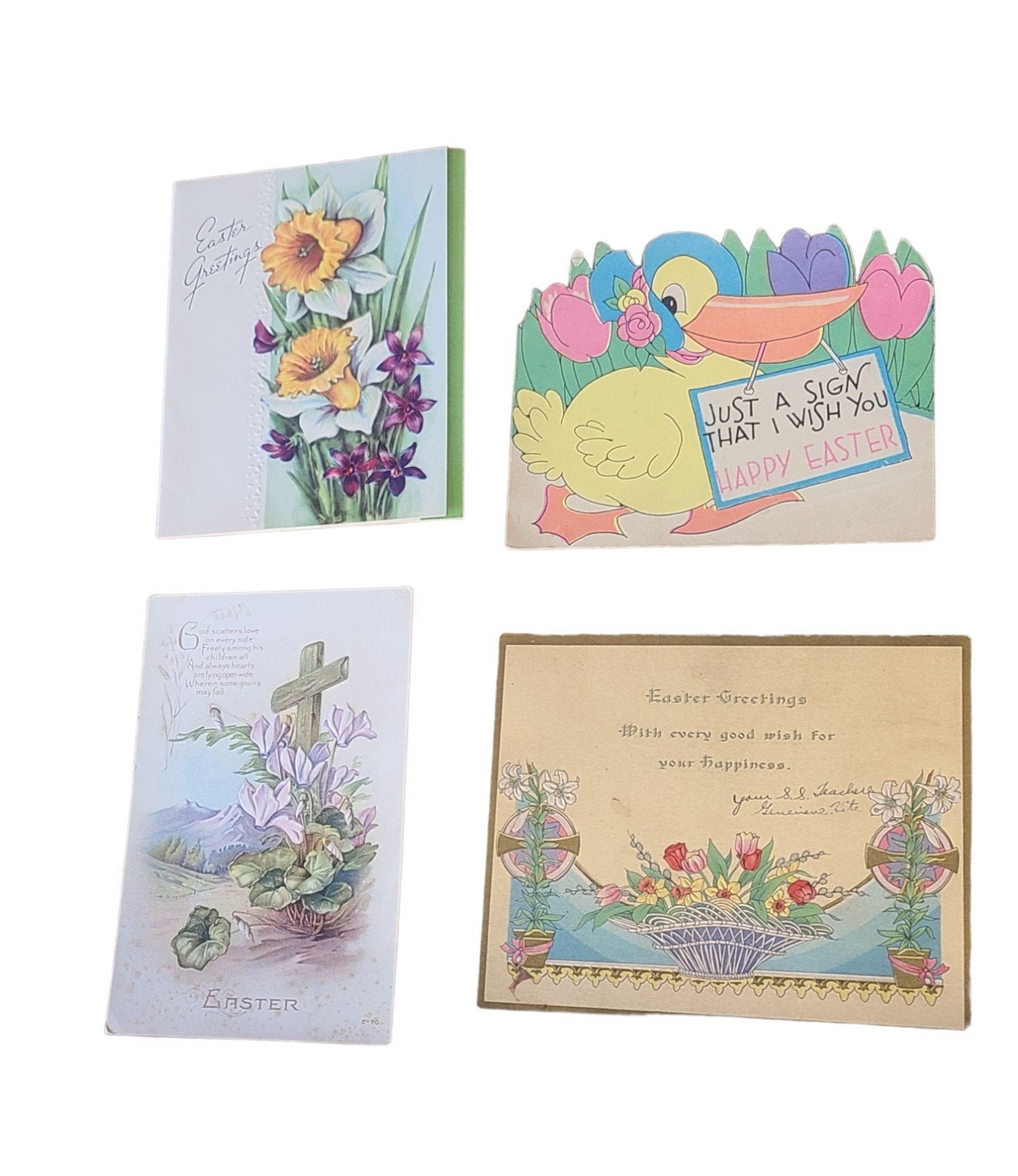 Antique Easter Cards Set of Four 1930s Once Loved Signed Religious Christian