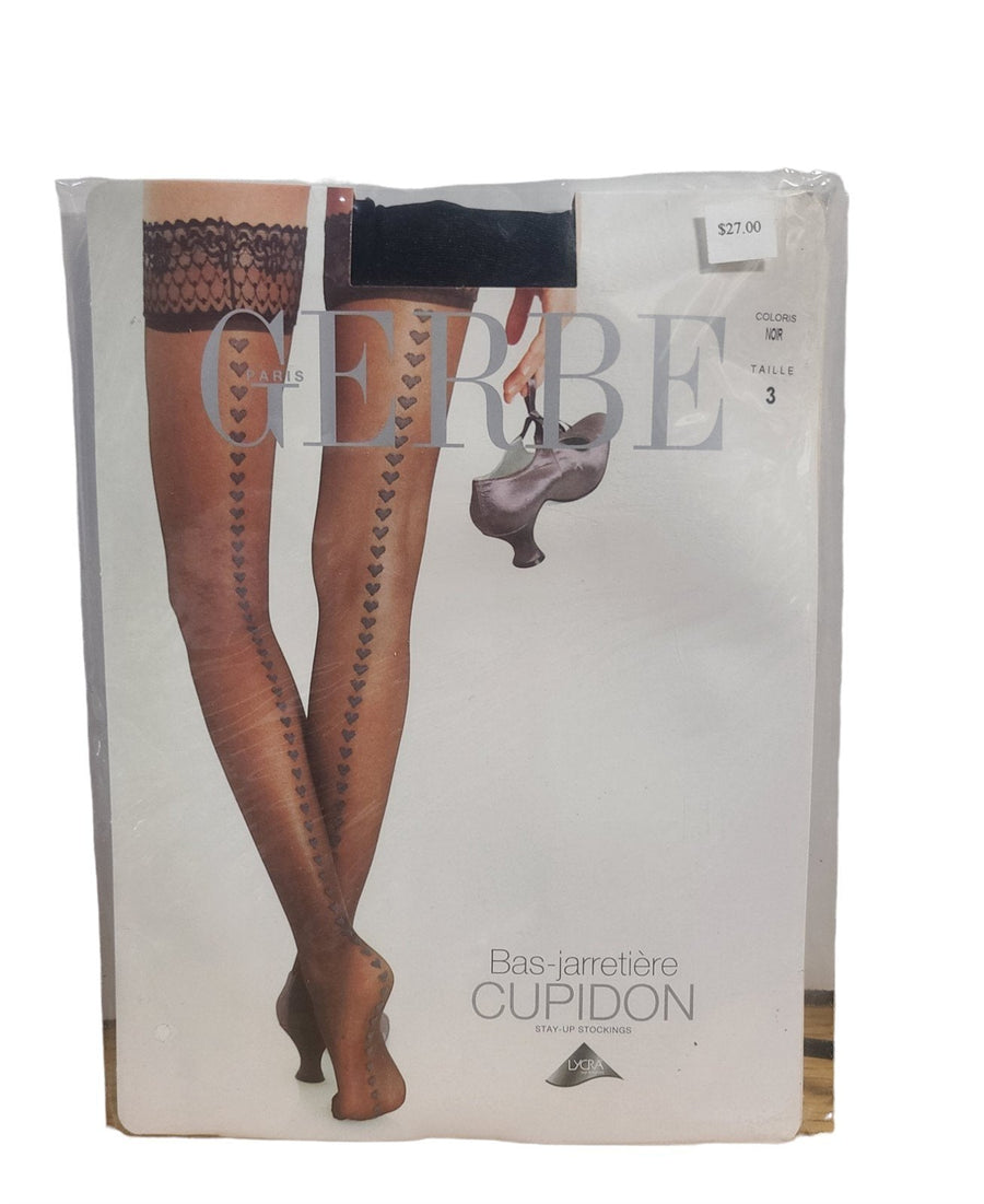 Gerbe Paris Ladies Jarretiere Cupidon Thigh-Hi Stay Up Hearts Black Noir Size 3