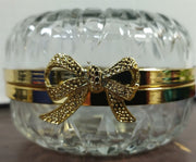 Vintage Gift Collection Round Crystal Glass Jewelry Box With Gold Trim