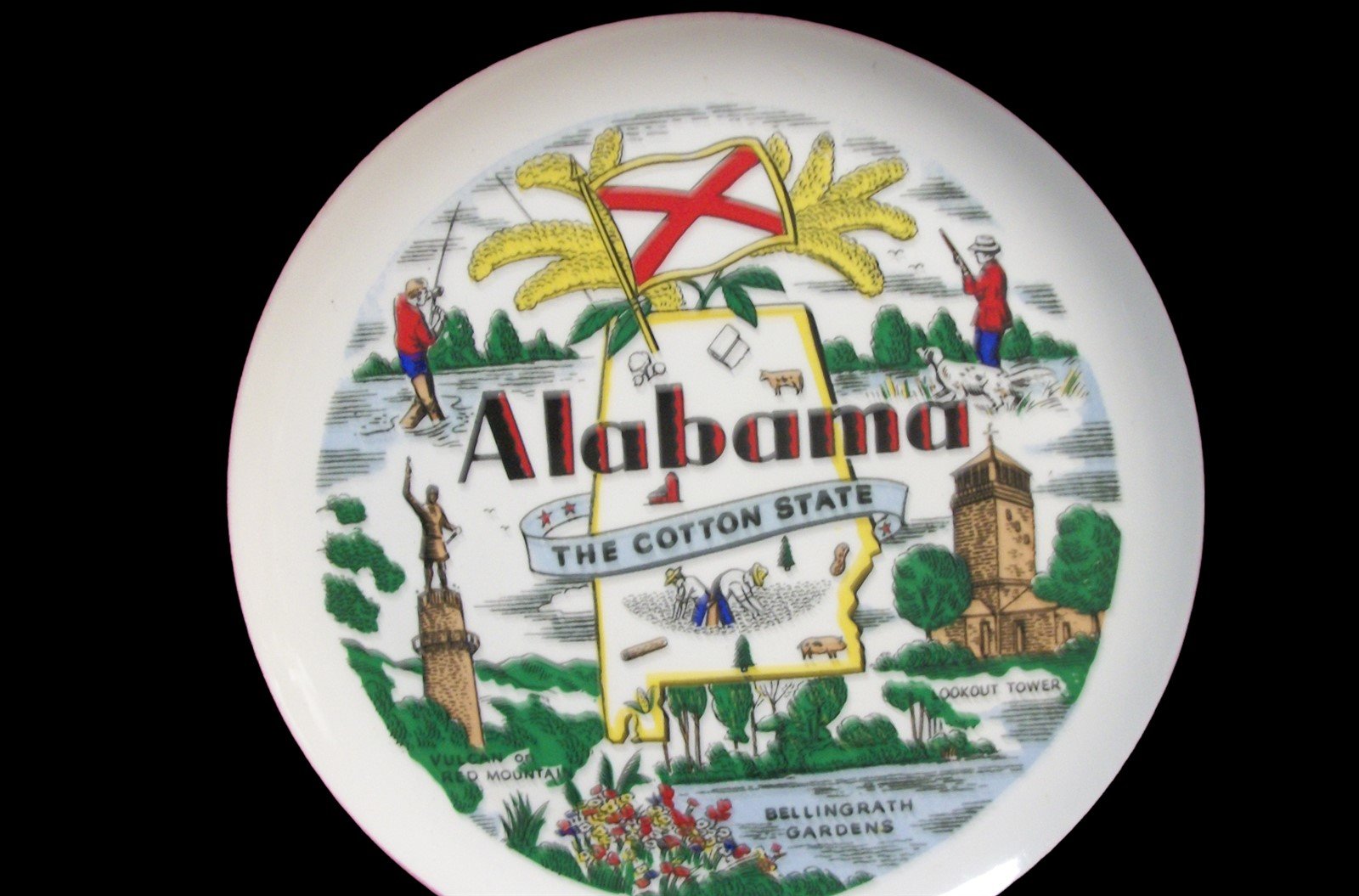 Vintage Antique Alabama Souvenir Dinner Plate with Landmarks