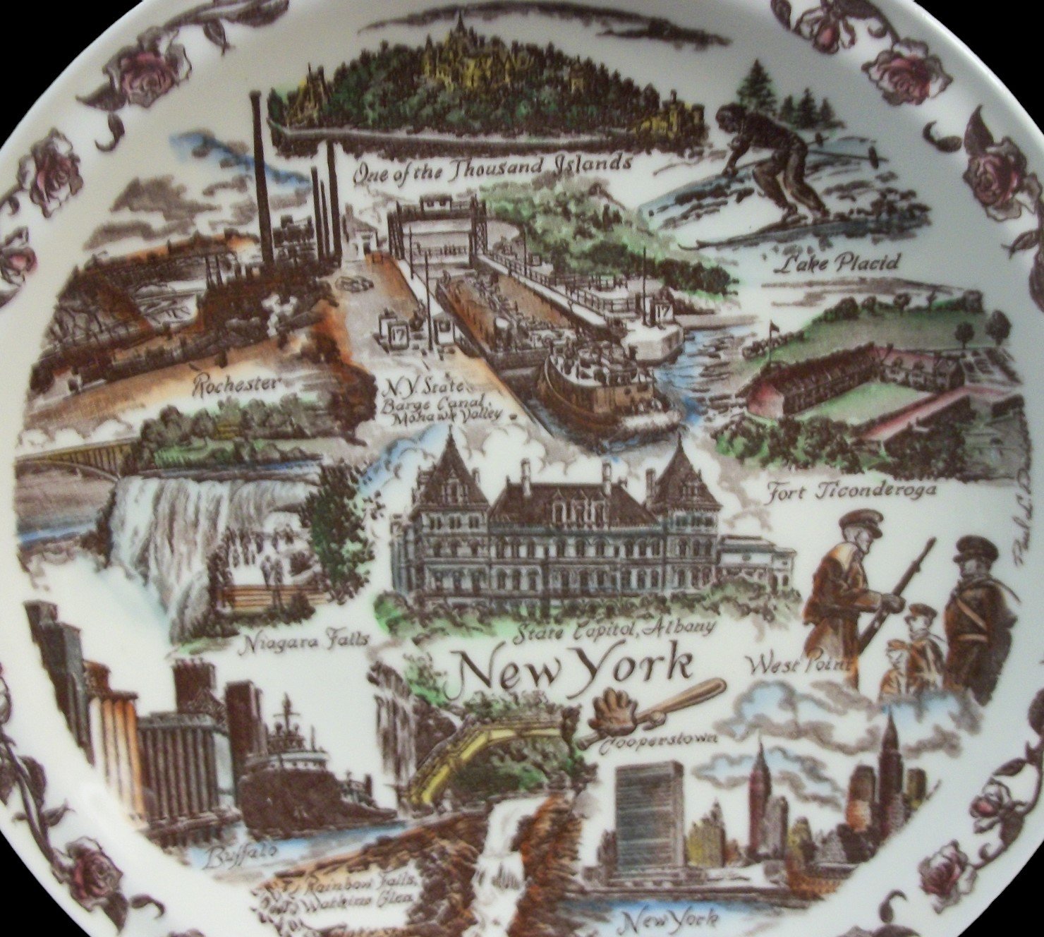 Vintage Antique New York Souvenir Dinner Plate with Landmarks