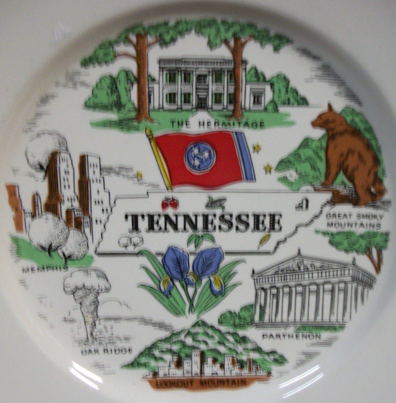 Vintage Antique Tennessee Souvenir Dinner Plate with Landmarks