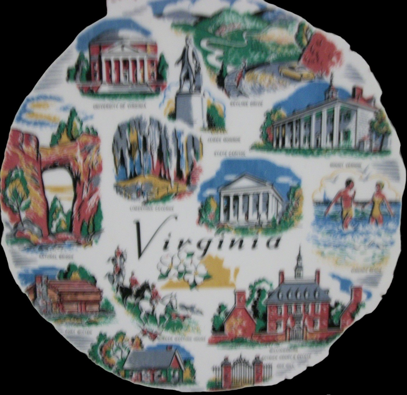 Vintage Antique Virginia Souvenir Dinner Plate with Landmarks