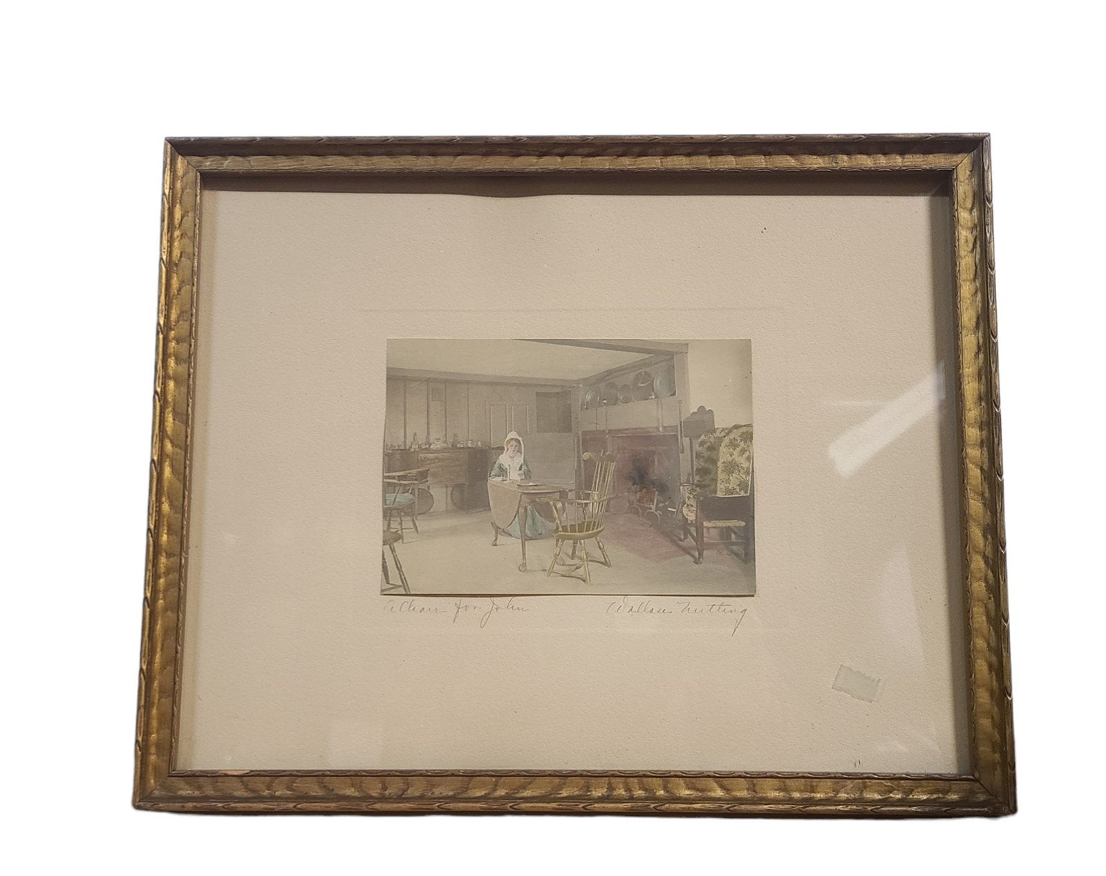 Vintage Signed Wallace Nutting Hand Tinted Watercolor Print A Chair for John