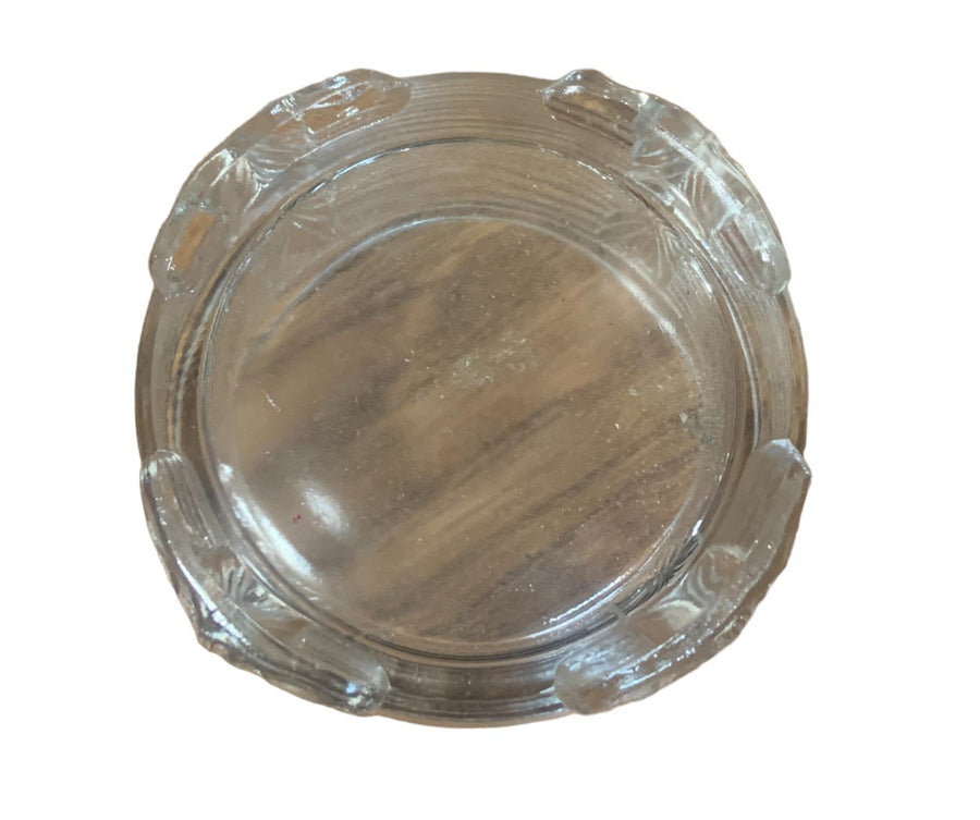 Vintage Art Deco Gold Floral Brass Edge Lid Glass Cosmetic Powder Trinket Jar