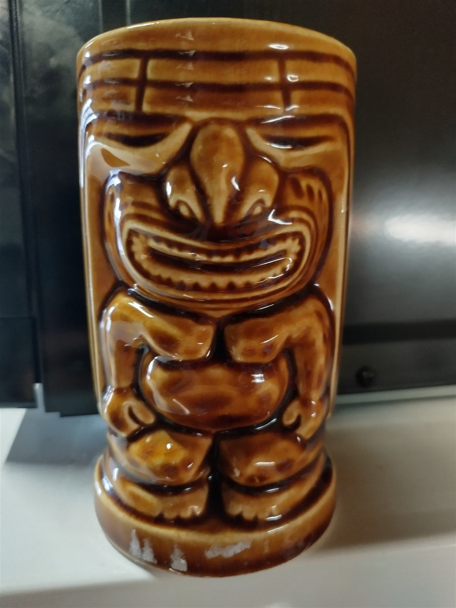 Vintage Set of 3 Hawaiian Brown Ceramic Leilani Orchids of Hawaii Tiki Mugs