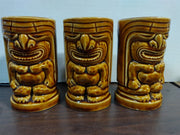Vintage Set of 3 Hawaiian Brown Ceramic Leilani Orchids of Hawaii Tiki Mugs
