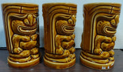 Vintage Set of 3 Hawaiian Brown Ceramic Leilani Orchids of Hawaii Tiki Mugs