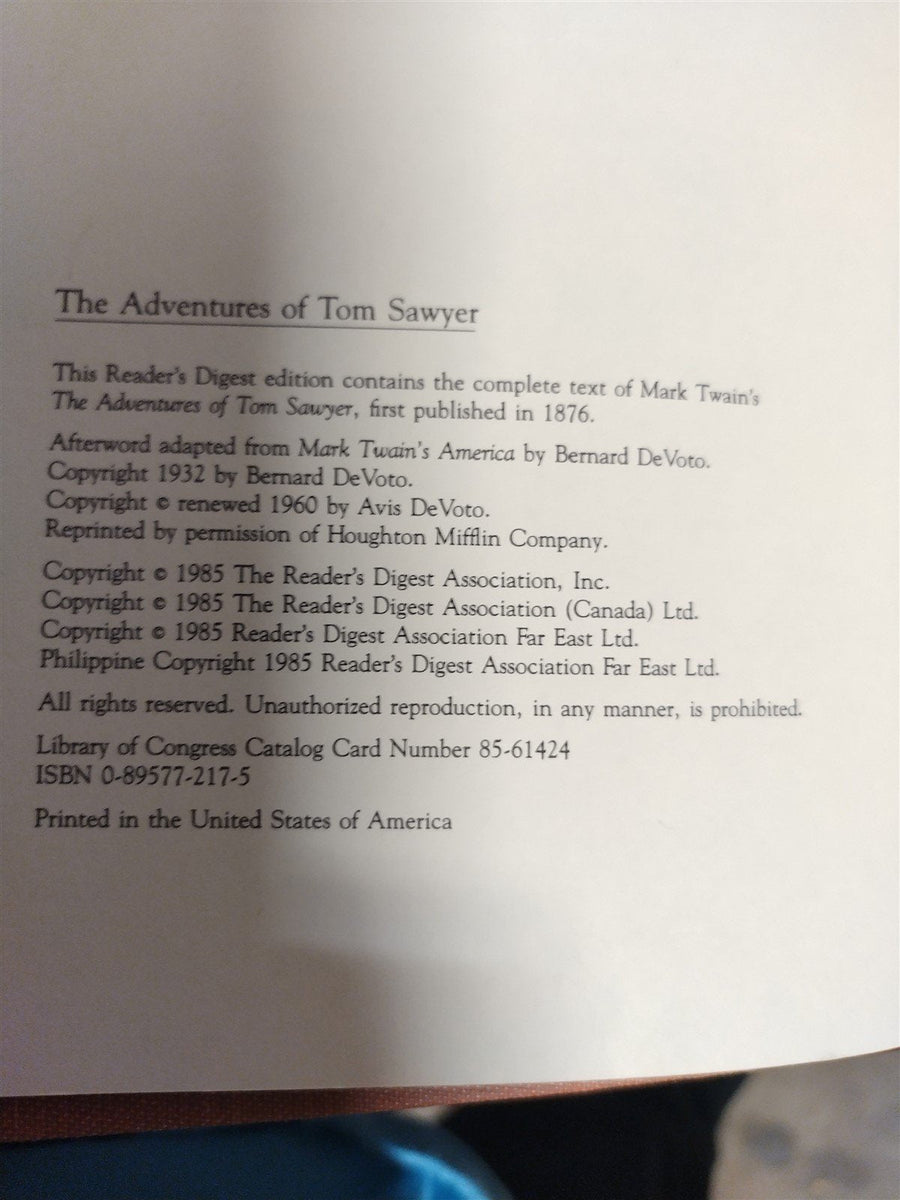 Vintage Reader's Digest Edition The Adventures of Tom Sawyer by Mark Twain