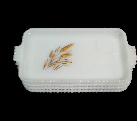 Vintage Antique MCM Fire King Milk Glass Wheat Design Snack Plate w/ Cup