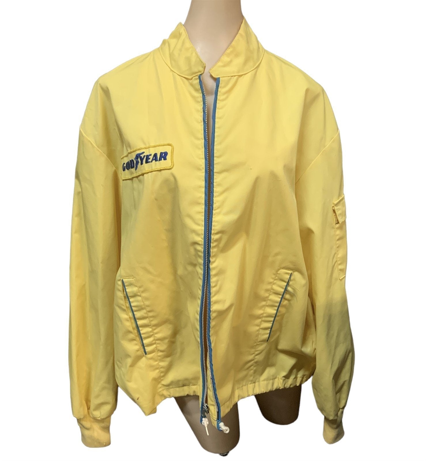 Rare Vintage Good Year Racing Division Pale Yellow Blue Windbreaker Zip Jacket