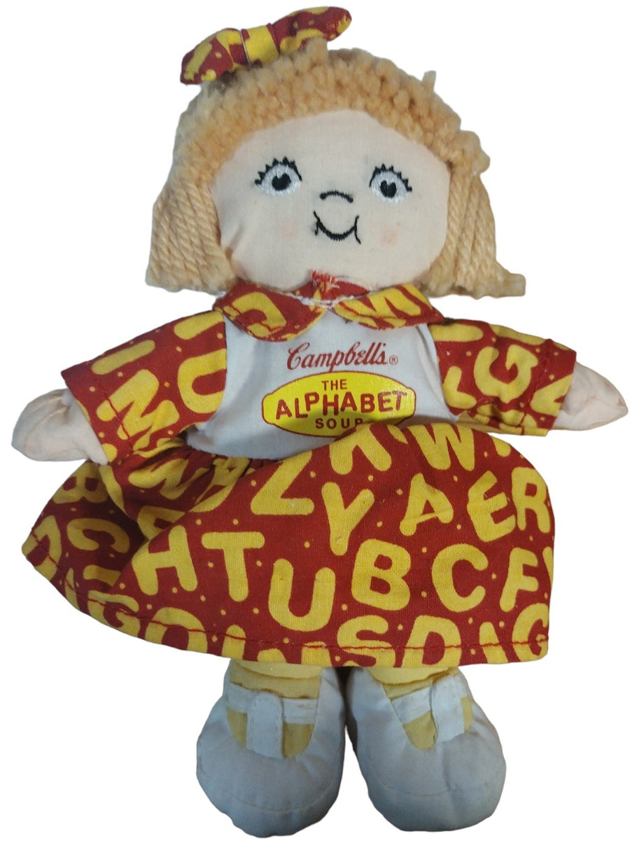 Vintage Set of 4 Different Campbell Kids Soup Plush Dolls Chef & Alphabet Soup