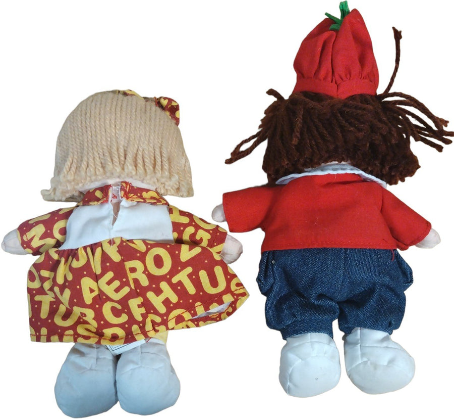 Vintage Set of 4 Different Campbell Kids Soup Plush Dolls Chef & Alphabet Soup