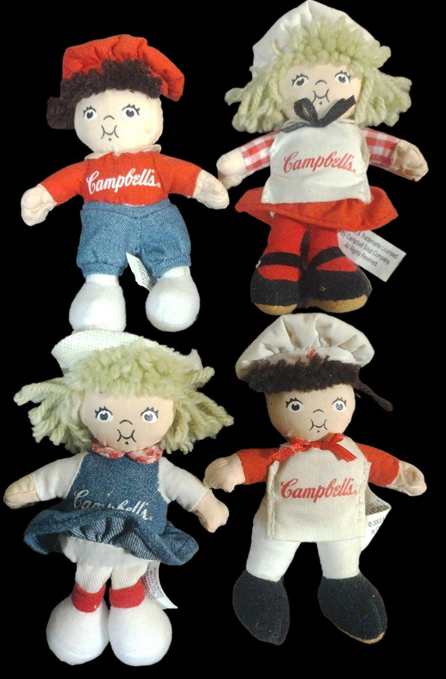 Vintage Set of 4 Different Campbell Kids Girl Soup Dolls Fridge Decor Magnets
