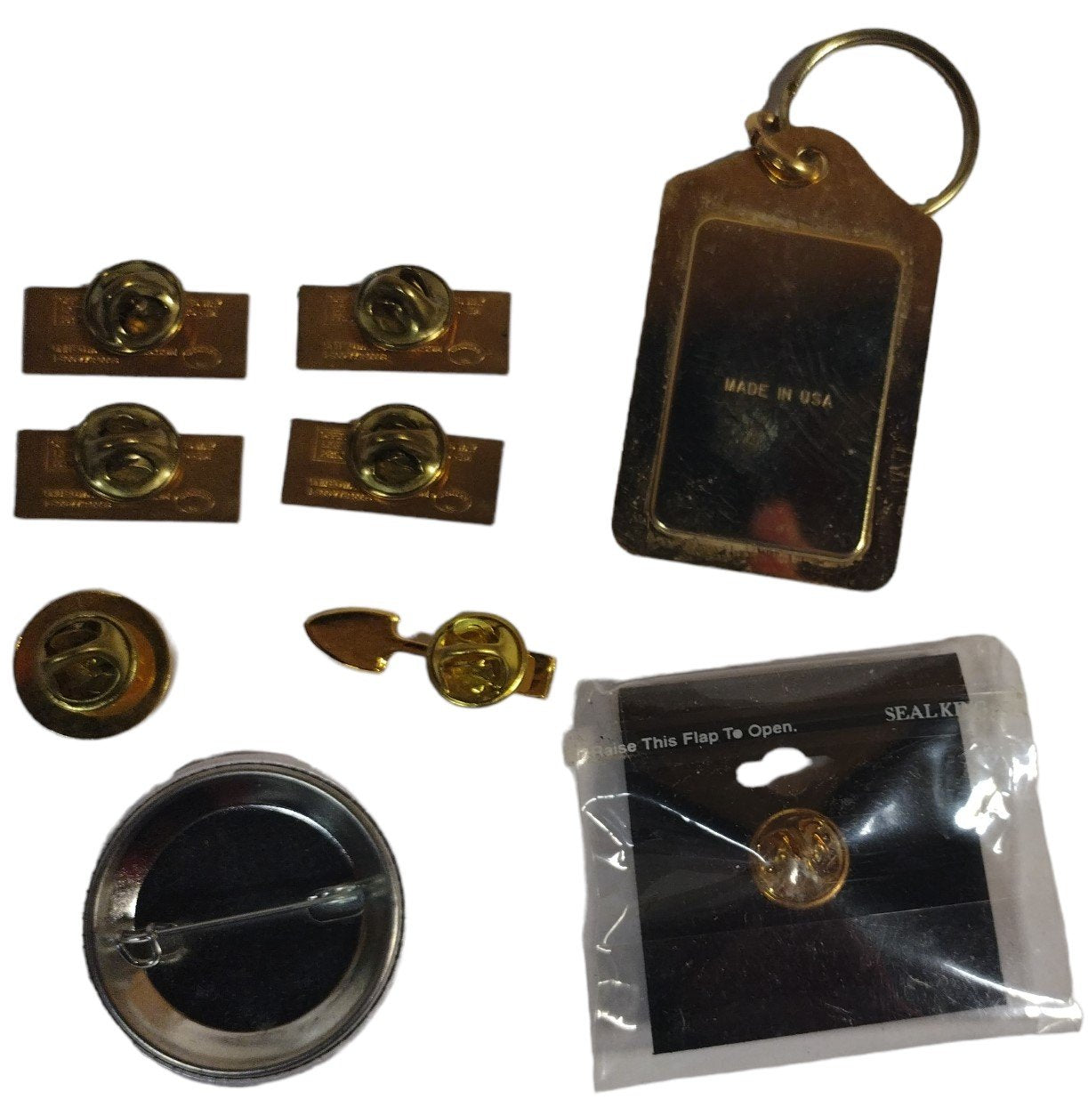 Vintage Metal Gold United Way and USA Air Force Pins and Keychain Accessory Set