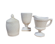 Vintage Westmoreland White Serving Set Creamer Sugar Milk Glass English Hobnail