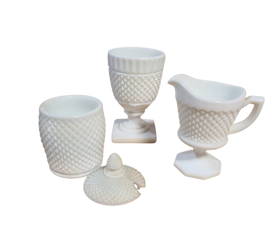 Vintage Westmoreland White Serving Set Creamer Sugar Milk Glass English Hobnail