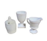 Vintage Westmoreland White Serving Set Creamer Sugar Milk Glass English Hobnail