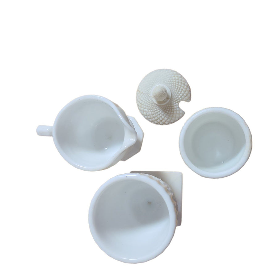 Vintage Westmoreland White Serving Set Creamer Sugar Milk Glass English Hobnail