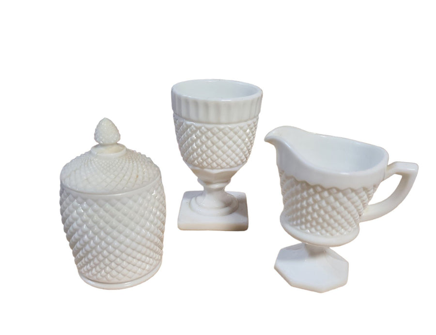 Vintage Westmoreland White Serving Set Creamer Sugar Milk Glass English Hobnail