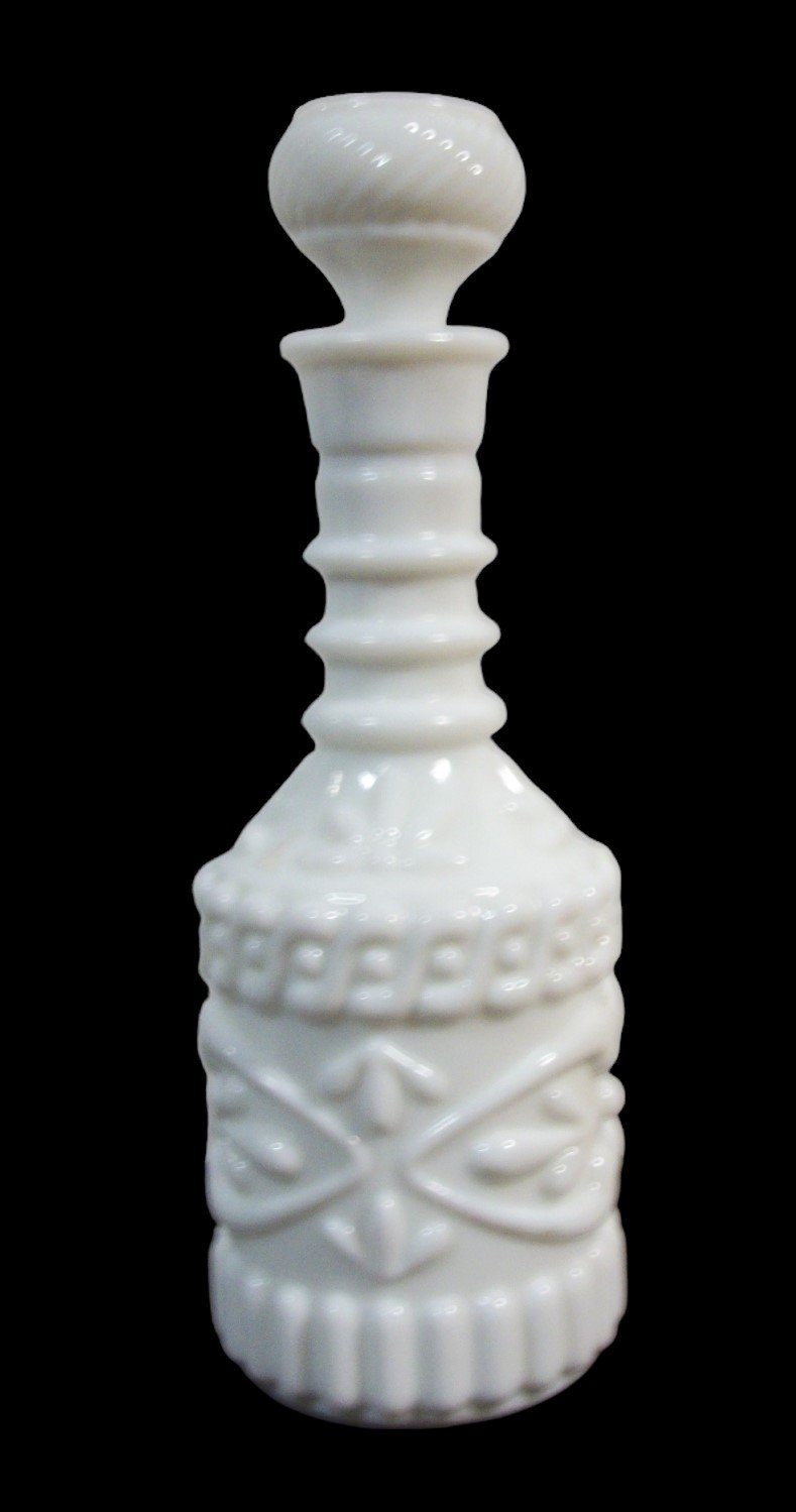 Vintage Antique Milk Glass Jim Beam Decanter w/ Lid Liquor Bottle
