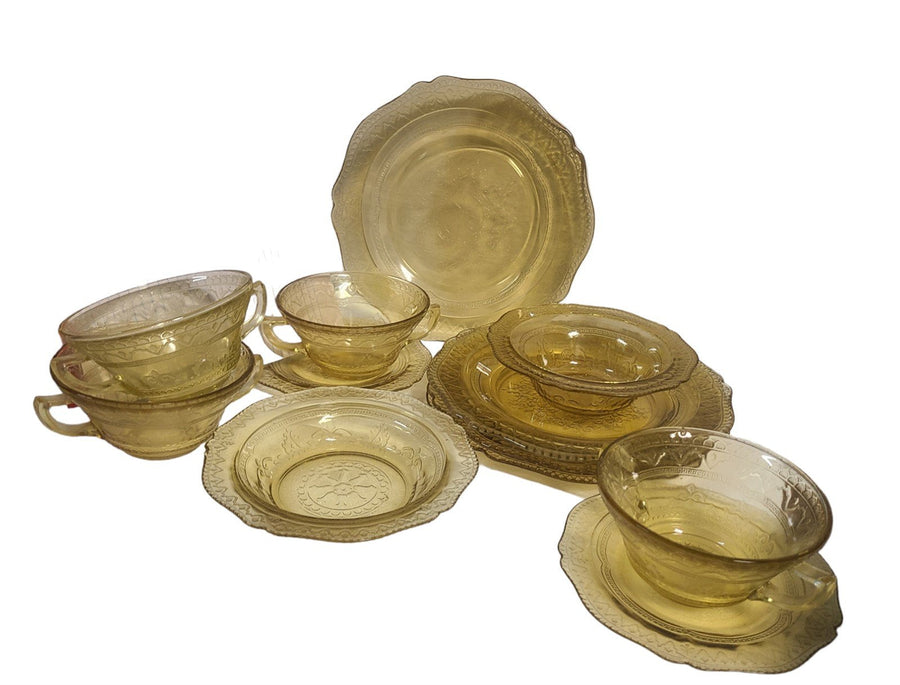 Vintage Twelve Piece Set Patrician Amber Depression Glass Federal Glass Company