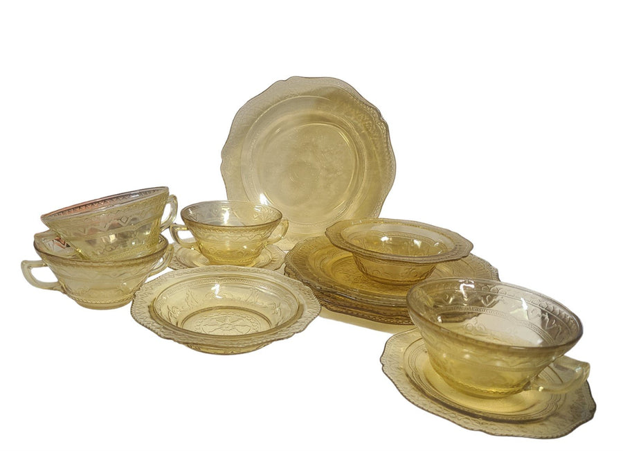 Vintage Twelve Piece Set Patrician Amber Depression Glass Federal Glass Company