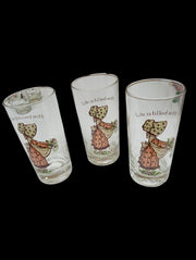 Vintage Antique American Greetings Holly Hobbie Inspirational Glasses Set of 8