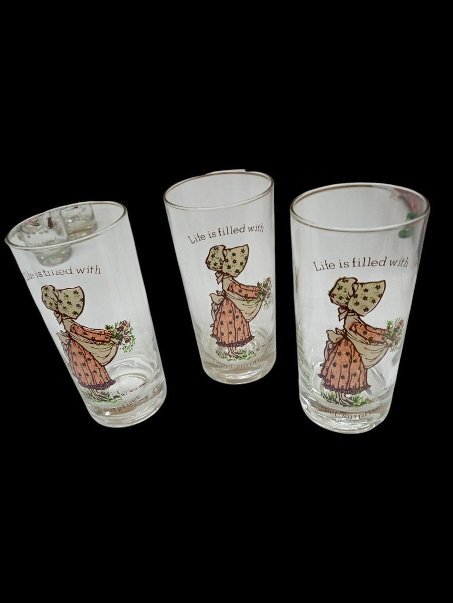 Vintage Antique American Greetings Holly Hobbie Inspirational Glasses Set of 8
