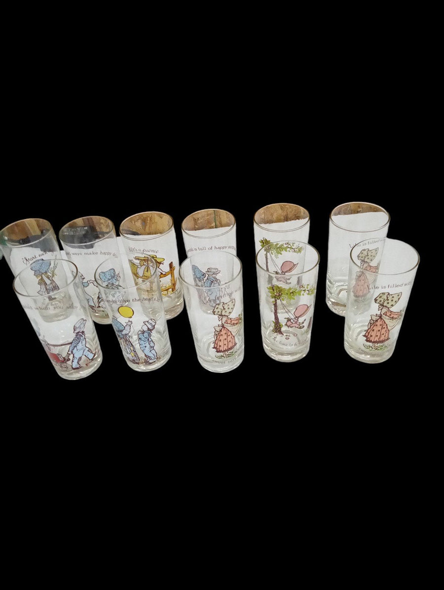 Vintage Antique American Greetings Holly Hobbie Inspirational Glasses Set of 8