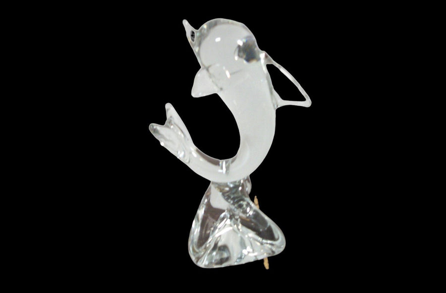 Vintage Antique Clear Glass Dolphin on Triangular Base