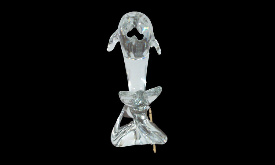 Vintage Antique Clear Glass Dolphin on Triangular Base