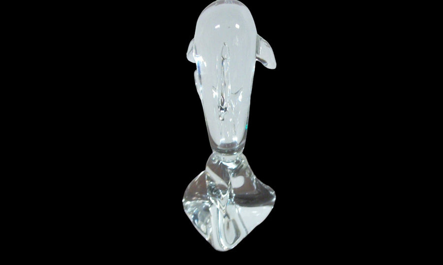 Vintage Antique Clear Glass Dolphin on Triangular Base