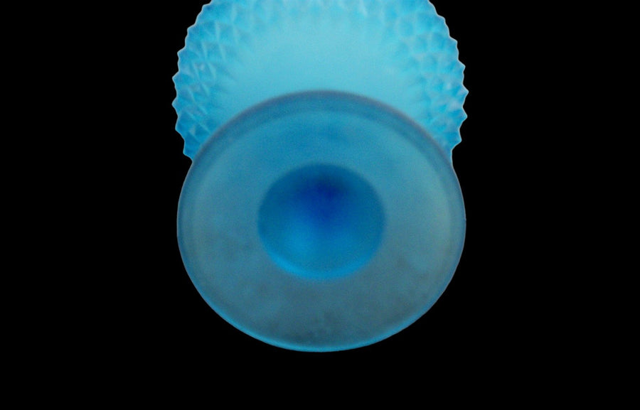 Vintage Antique Fenton Indiana Diamond Point Frosted Blue Pedestal Candy Dish