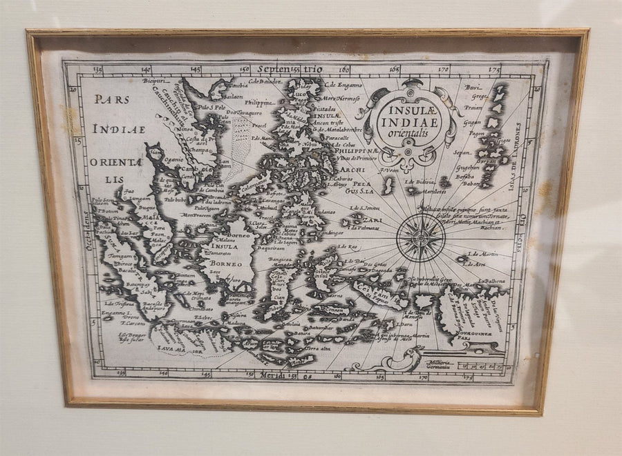 Antique Set of Two Framed Maps Mercator Hondius India Orientails Insulae 1600s