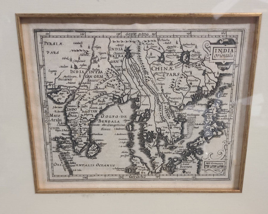 Antique Set of Two Framed Maps Mercator Hondius India Orientails Insulae 1600s