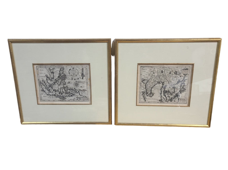 Antique Set of Two Framed Maps Mercator Hondius India Orientails Insulae 1600s