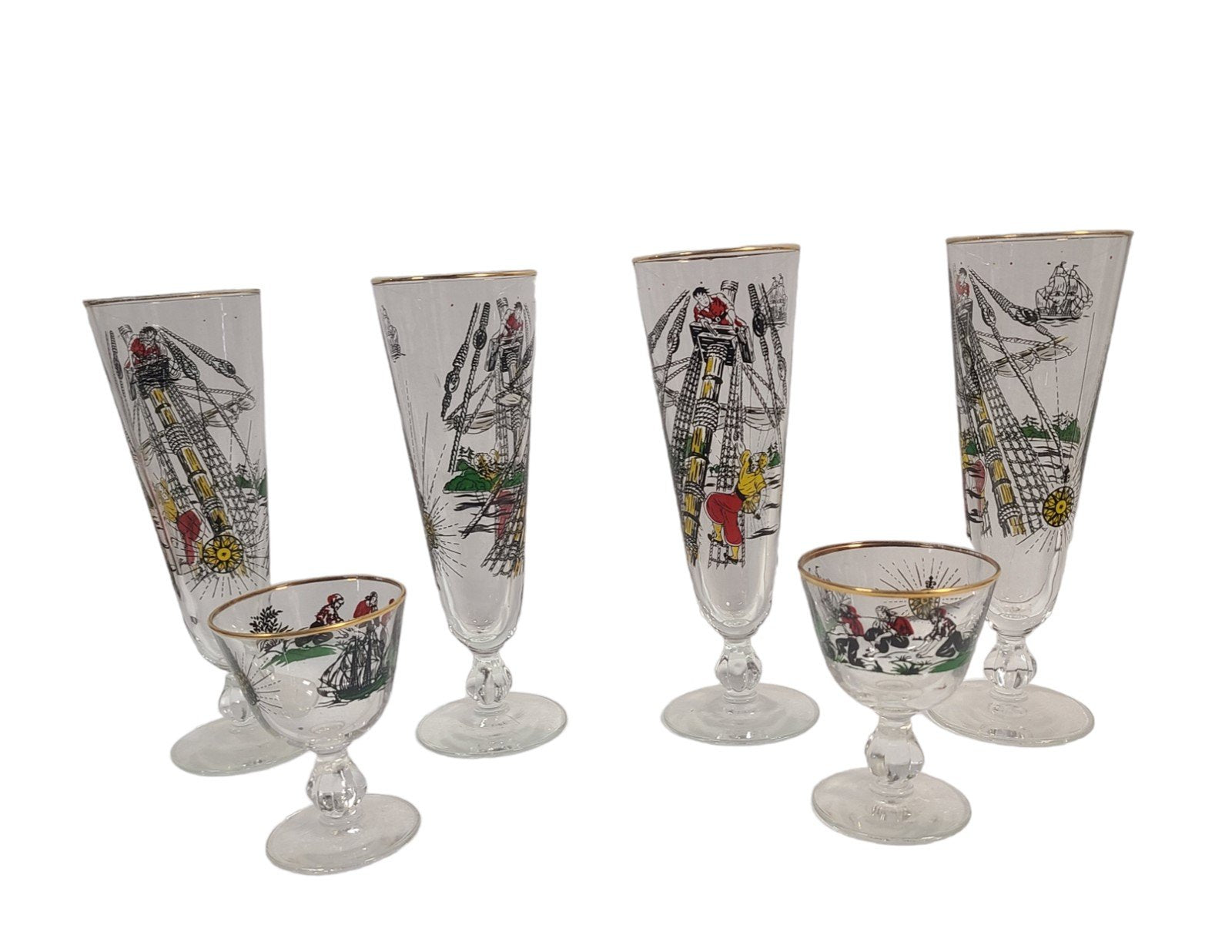Vintage MCM Set of Six Treasure Island Glasses Libbey 1950s Pilsner Cocktail